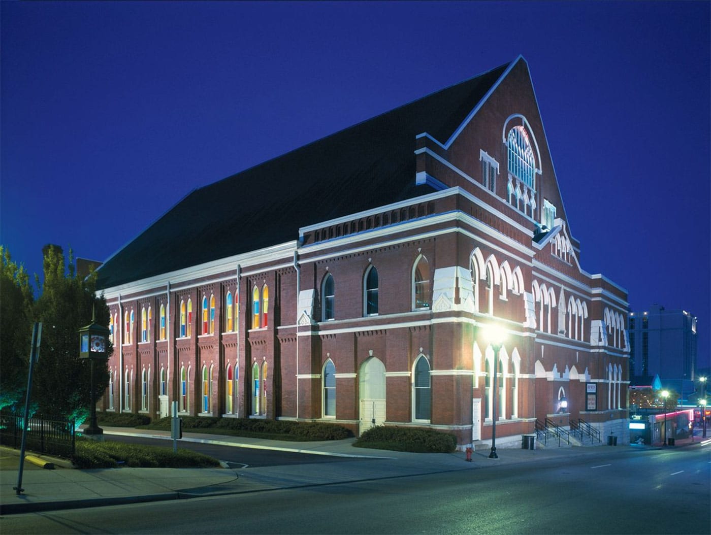 Ryman Auditorium exterior at night